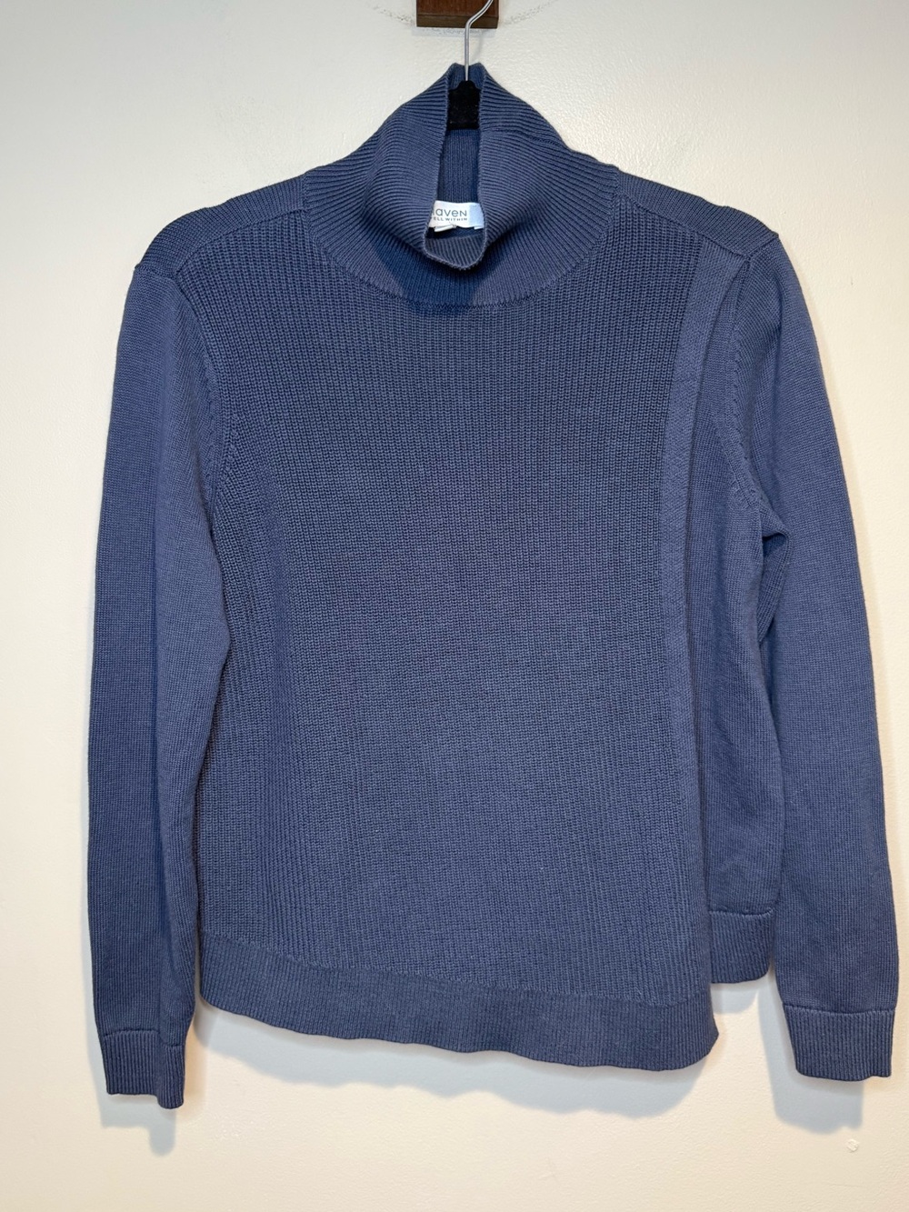 Haven Well Within Women's Blue Gray Cotton Cashmere Blend Turtleneck Sweater - Picture 2 of 8